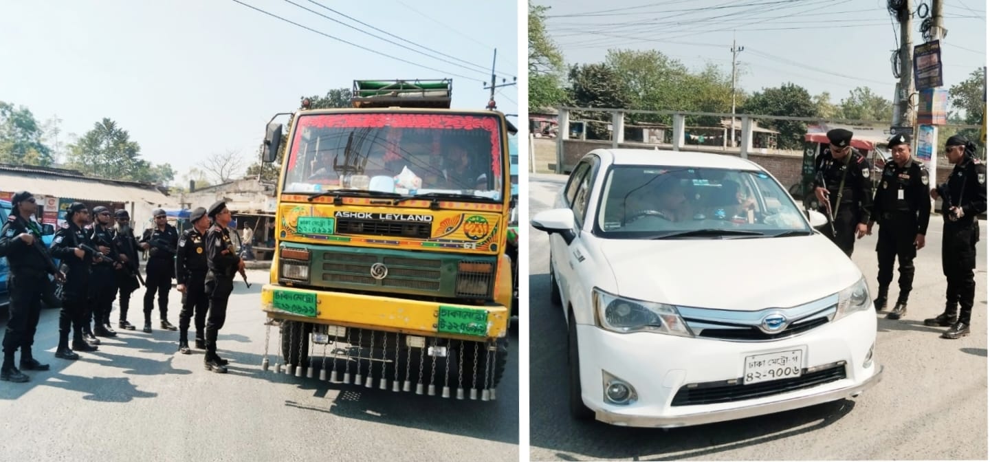 চাঁপাইনবাবগঞ্জে র‍্যাব-৫, সিপিসি-১ এর ক্যাম্প কমান্ডারের ভোটকেন্দ্র পরিদর্শন ও আইন-শৃঙ্খলা পরিস্থিতি পর্যবেক্ষণ